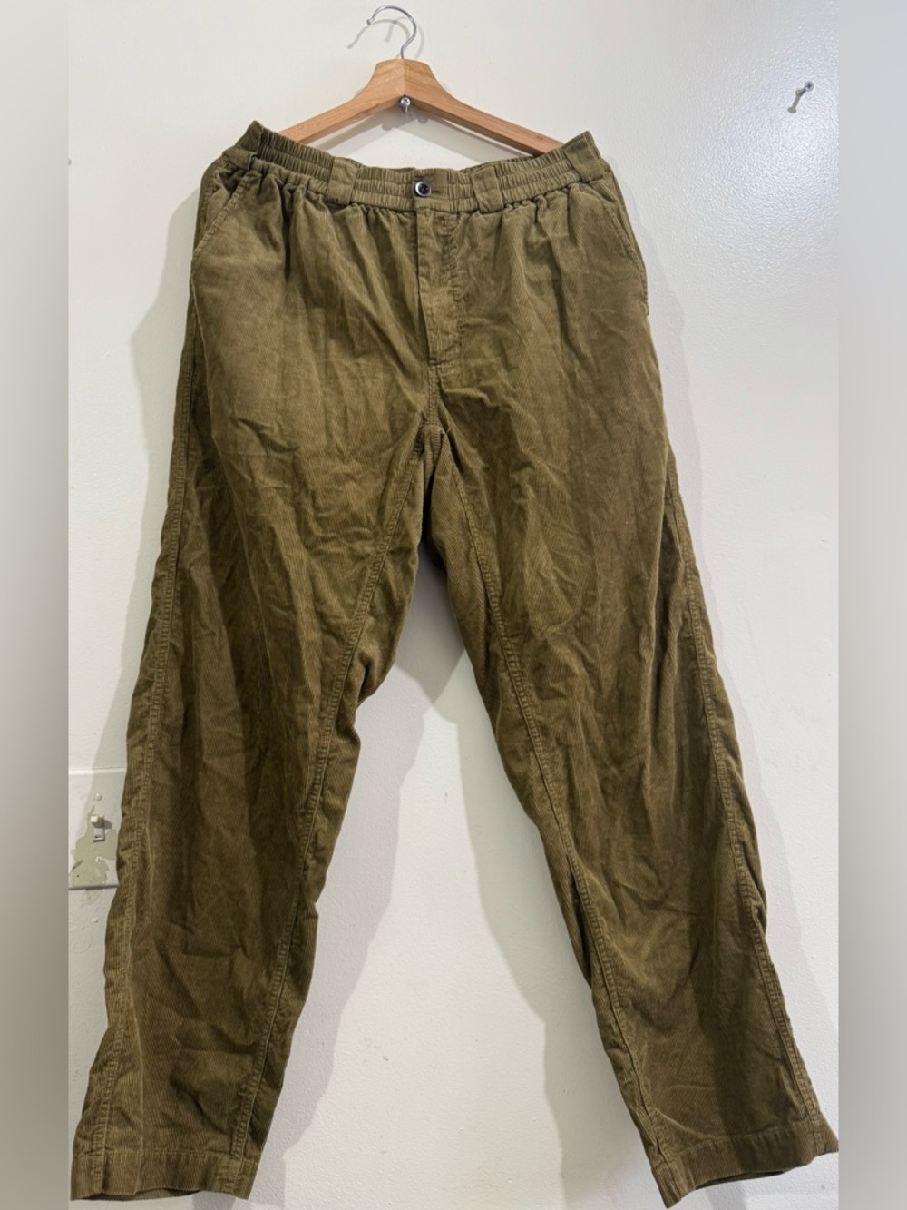 Men's Olive Corduroy Pants with Elastic Waist